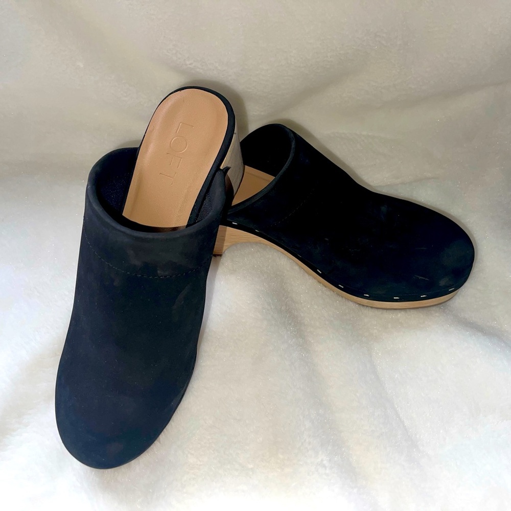 LOFT Black Suede Clogs